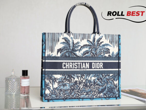 Túi Dior Palms Embroidery Book Tote Blue