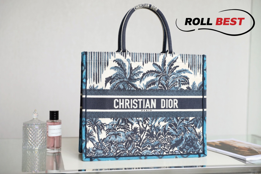 Túi Dior Palms Embroidery Book Tote Blue