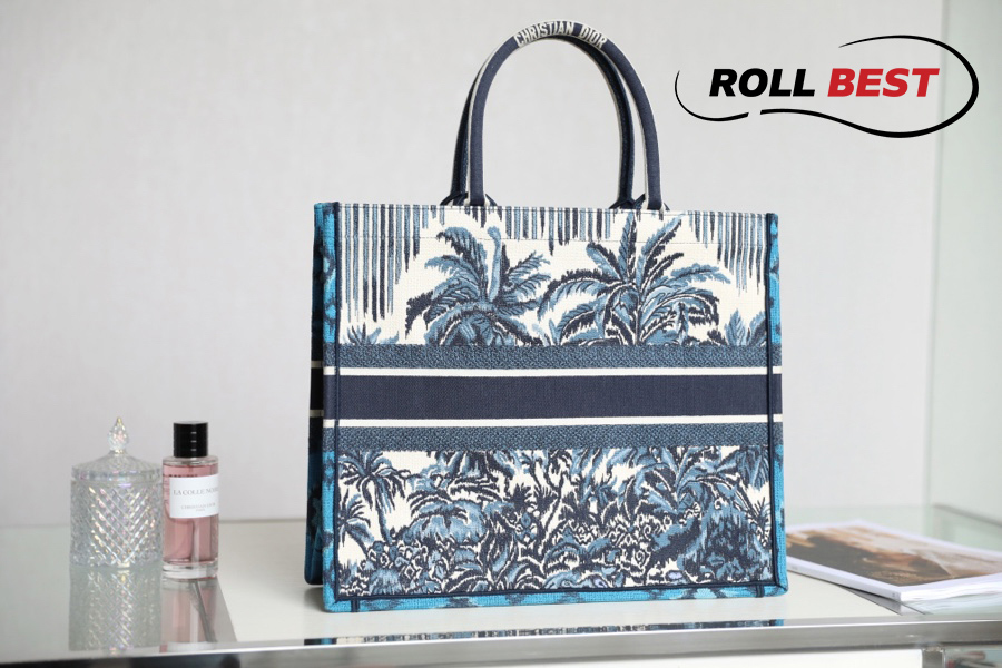 Túi Dior Palms Embroidery Book Tote Blue