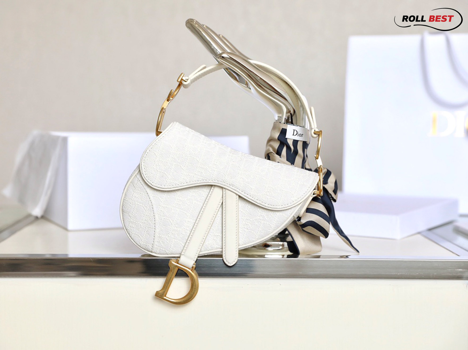 Túi Dior Saddle Mini Bag White And Gold