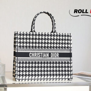 TÚI Dior Women Dior Book Tote Black Houndstooth Embroidery Large