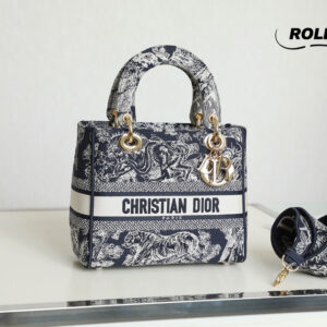 TÚI Dior Women Medium Lady D-lite Bag Blue Toile de Jouy Reverse Embroidery