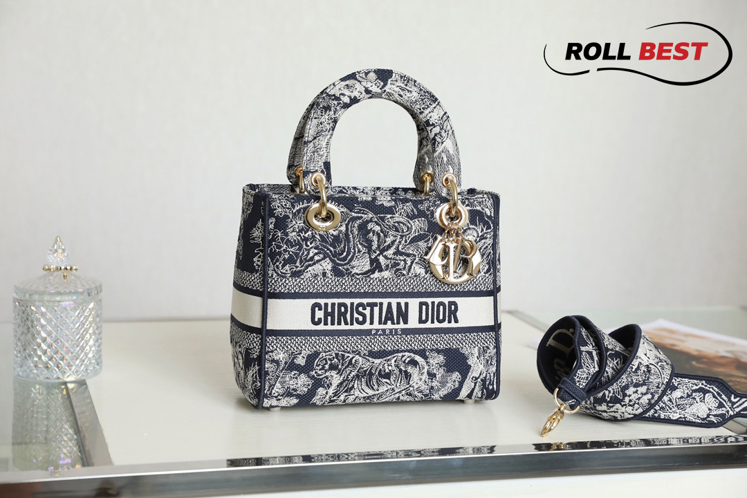 TÚI Dior Women Medium Lady D-lite Bag Blue Toile de Jouy Reverse Embroidery