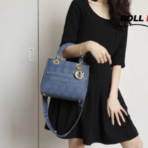 Túi Dior Women Medium Lady D-Lite Bag Denim Blue Cannage Embroidery