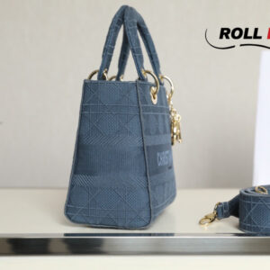 Túi Dior Women Medium Lady D-Lite Bag Denim Blue Cannage Embroidery