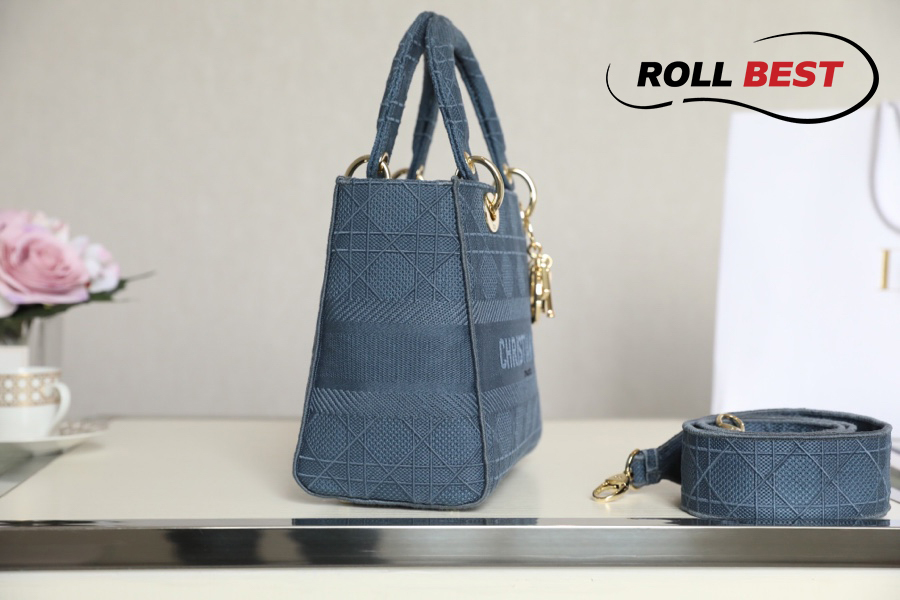 Túi Dior Women Medium Lady D-Lite Bag Denim Blue Cannage Embroidery