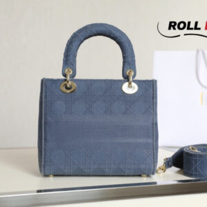 Túi Dior Women Medium Lady D-Lite Bag Denim Blue Cannage Embroidery