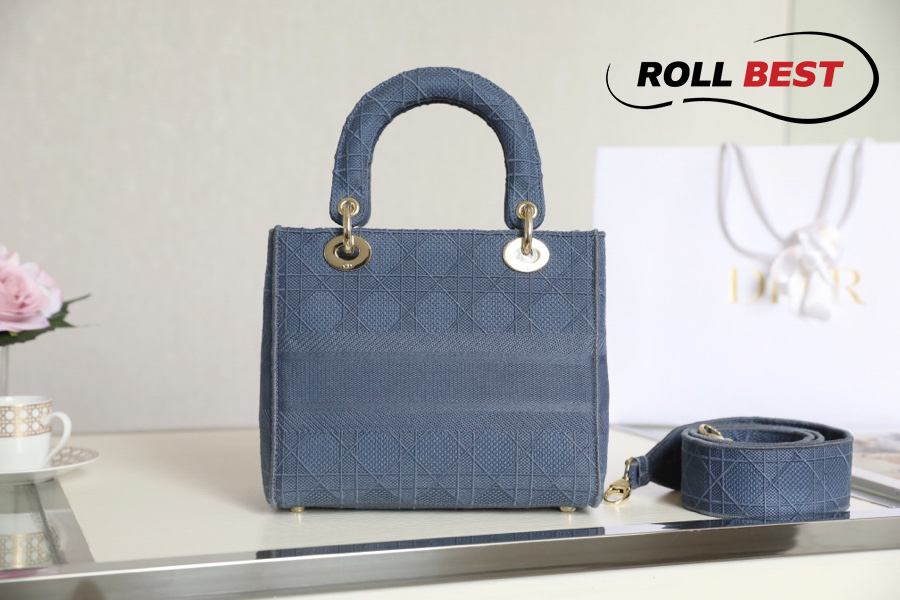 Túi Dior Women Medium Lady D-Lite Bag Denim Blue Cannage Embroidery