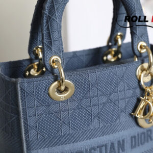 Túi Dior Women Medium Lady D-Lite Bag Denim Blue Cannage Embroidery