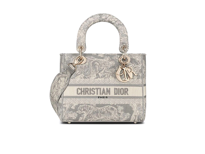 TÚI Dior Women Medium Lady D-lite Bag Gray Toile de Jouy Reverse Embroidery