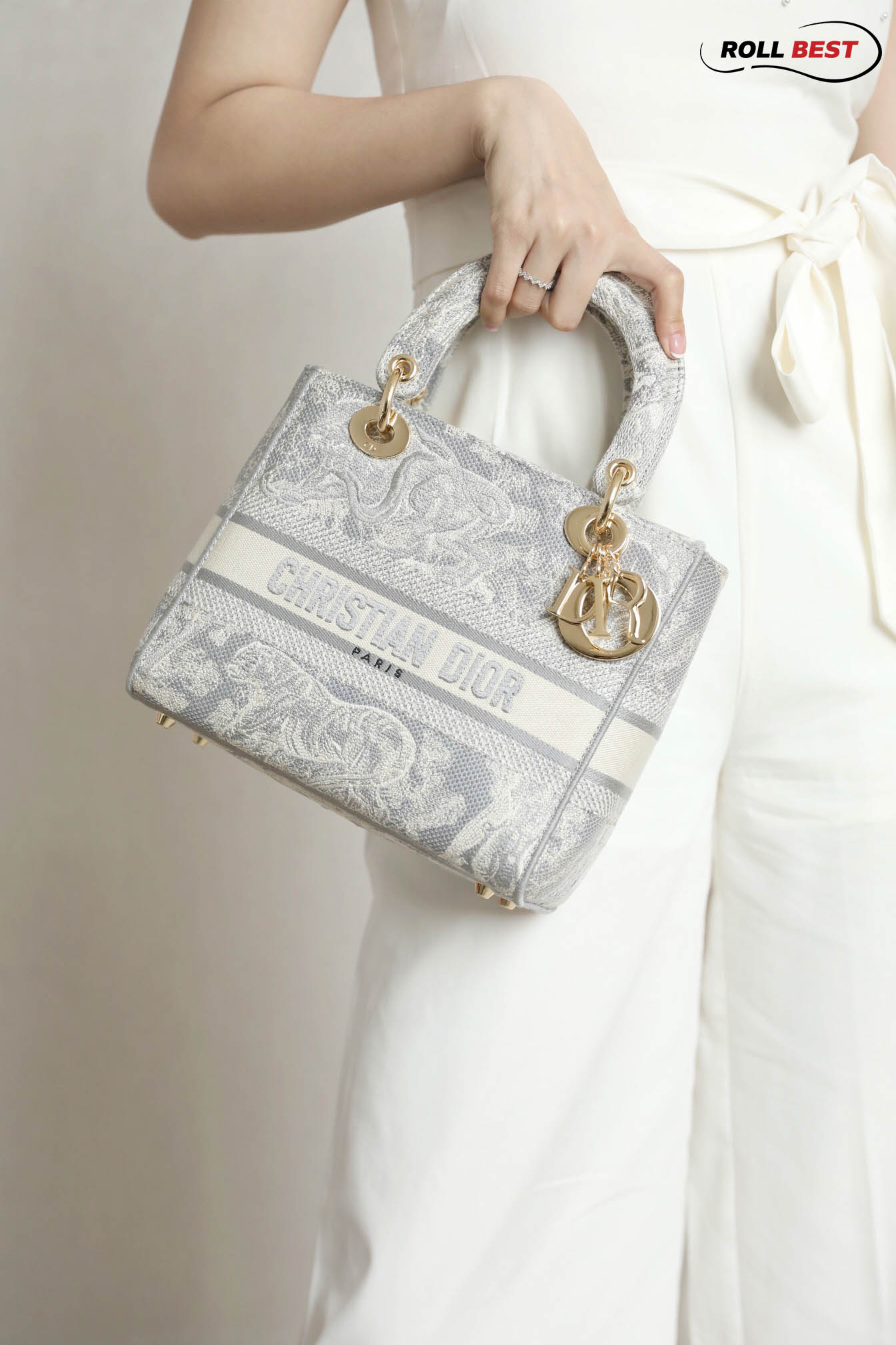 TÚI Dior Women Medium Lady D-lite Bag Gray Toile de Jouy Reverse Embroidery