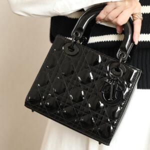 Túi Dior Women Mini Lady Dior Bag Black Cannage Calfskin with Diamond Motif
