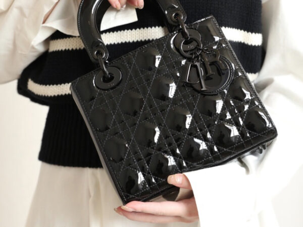 Túi Dior Women Mini Lady Dior Bag Black Cannage Calfskin with Diamond Motif