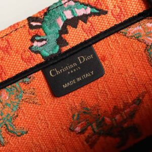 Túi Dior Women Small Dior Book Tote Orange Multicolor Dragon and Fire Embroidery