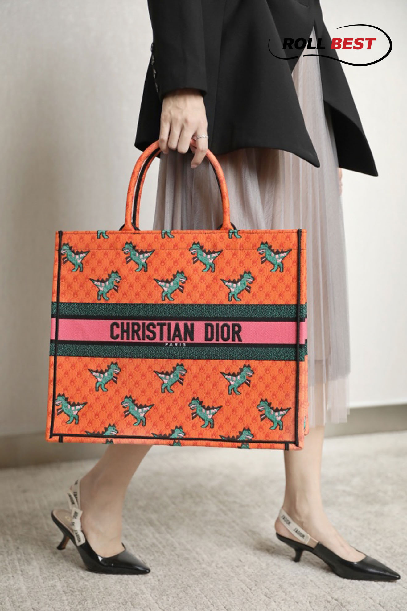 Túi Dior Women Small Dior Book Tote Orange Multicolor Dragon and Fire Embroidery