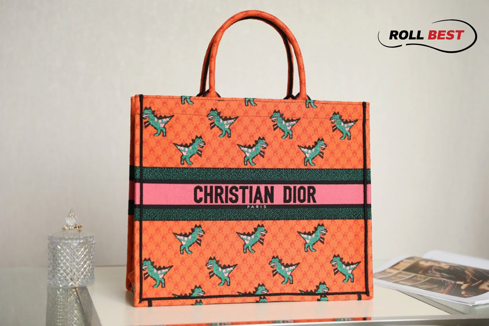 Túi Dior Women Small Dior Book Tote Orange Multicolor Dragon and Fire Embroidery