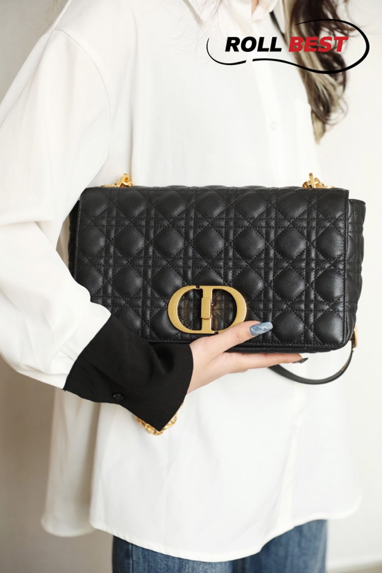 Túi Đeo Chéo Dior Medium Dior Caro Bag Black Supple Cannage Calfskin