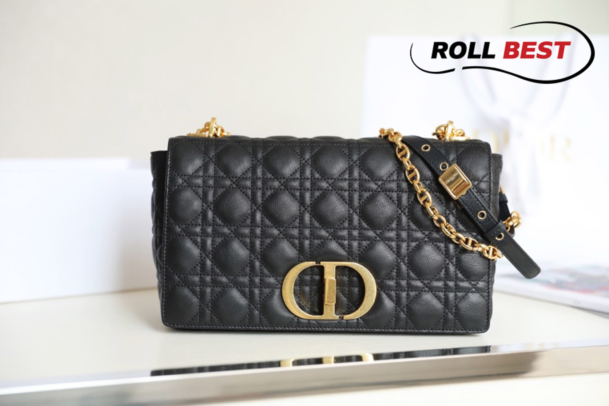 Túi Đeo Chéo Dior Medium Dior Caro Bag Black Supple Cannage Calfskin