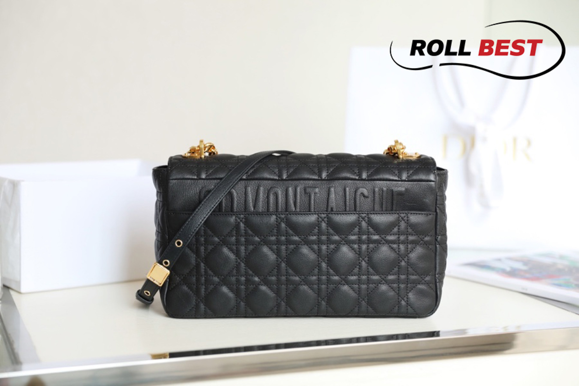 Túi Đeo Chéo Dior Medium Dior Caro Bag Black Supple Cannage Calfskin