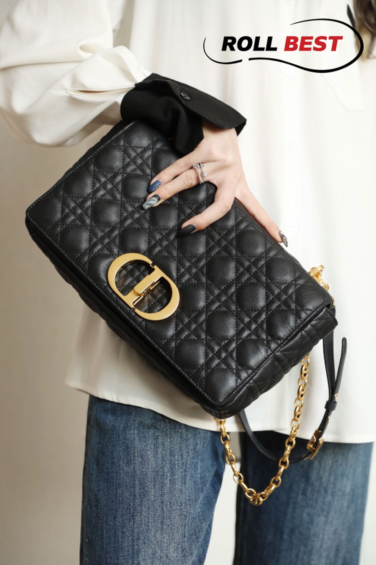 Túi Đeo Chéo Dior Medium Dior Caro Bag Black Supple Cannage Calfskin