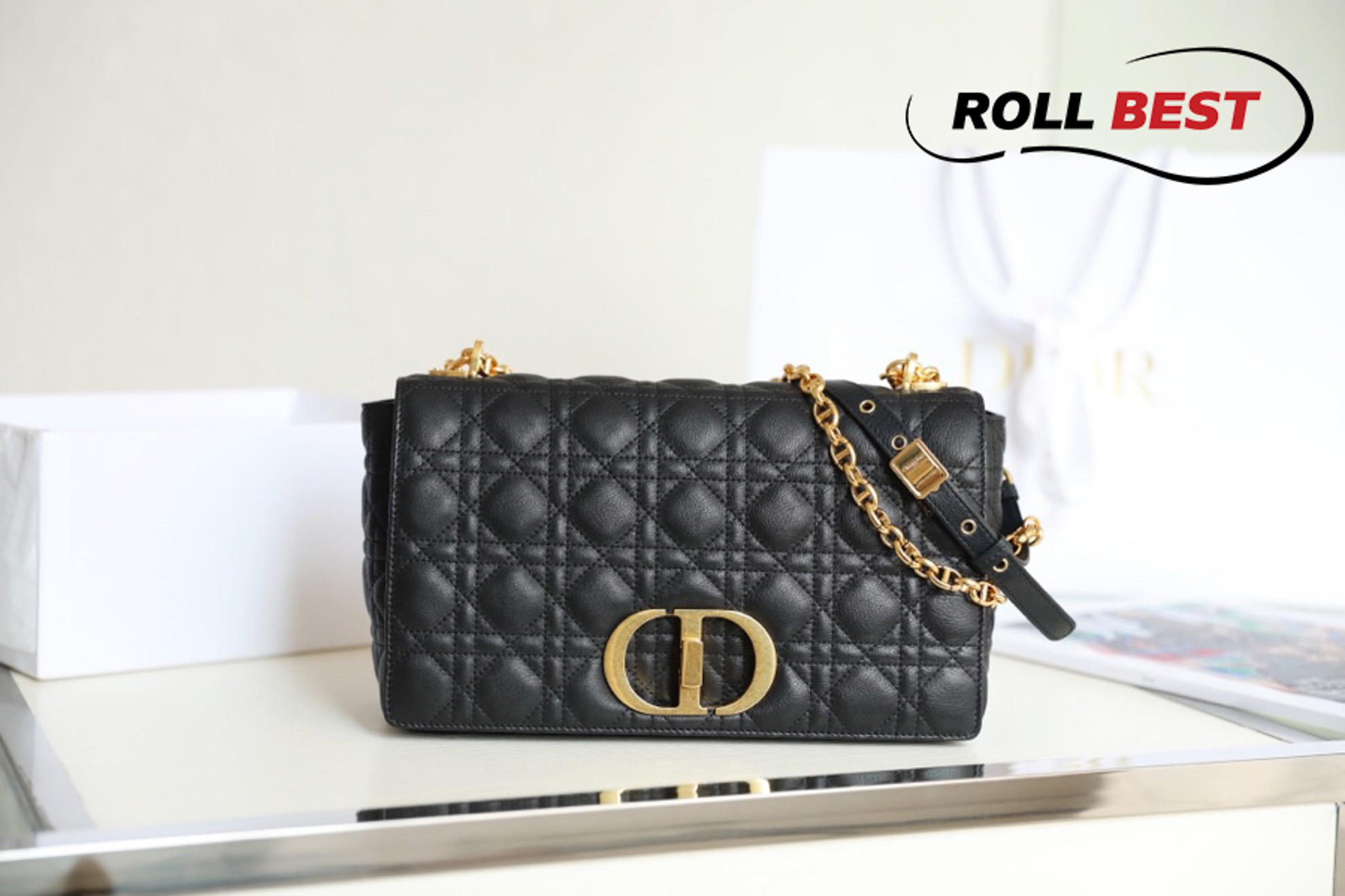 Túi Đeo Chéo Dior Medium Dior Caro Bag Black Supple Cannage Calfskin