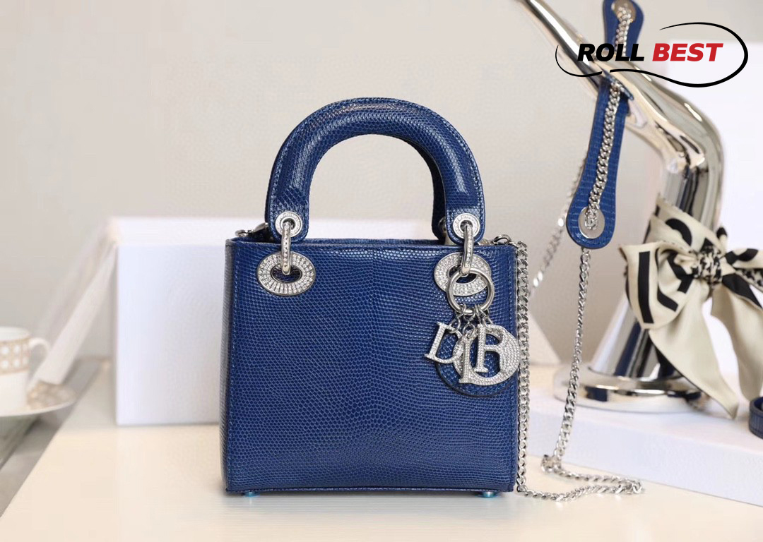 Túi Lady Dior Bag Lizard Skin Royal Blue