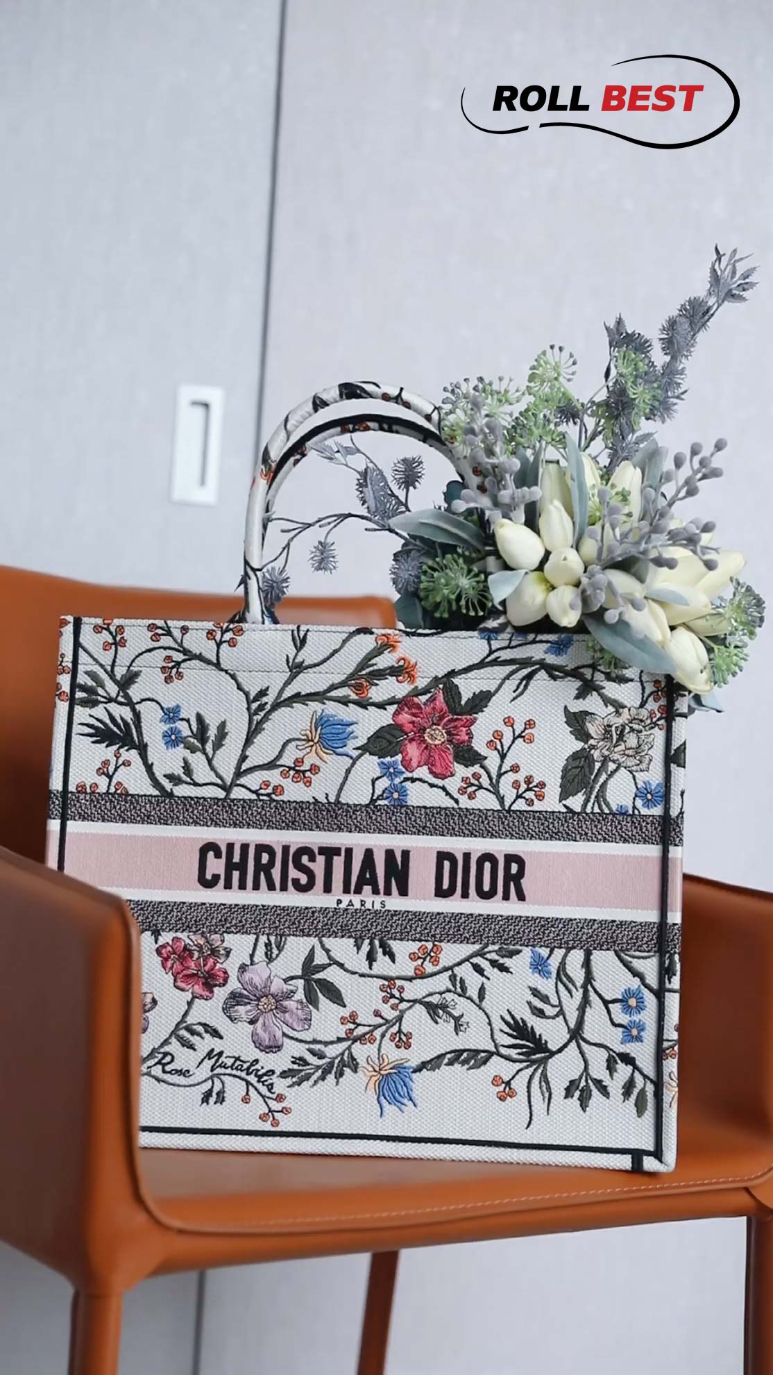 Túi Large Dior Book Tote Rosa Mutabilis Thêu Hoa Màu Trắng