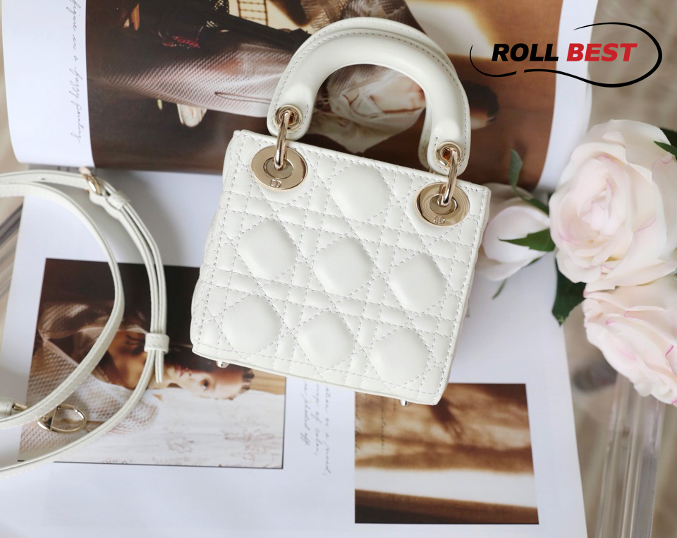 Túi Micro Lady Mini Dior Bag Latte Màu Trắng Silver