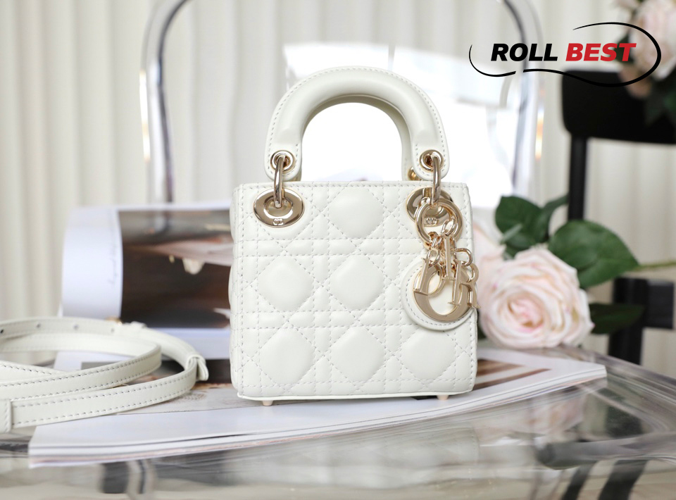 Túi Micro Lady Mini Dior Bag Latte Màu Trắng Silver