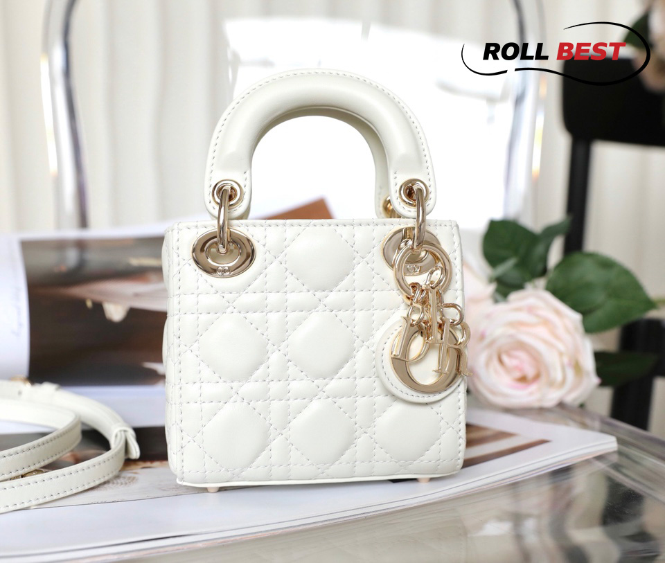 Túi Micro Lady Mini Dior Bag Latte Màu Trắng Silver