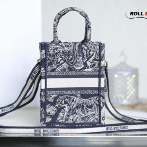 Túi Mini Dior Book Tote Phone Bag Blue Tiger Toile De Jouy Reverse