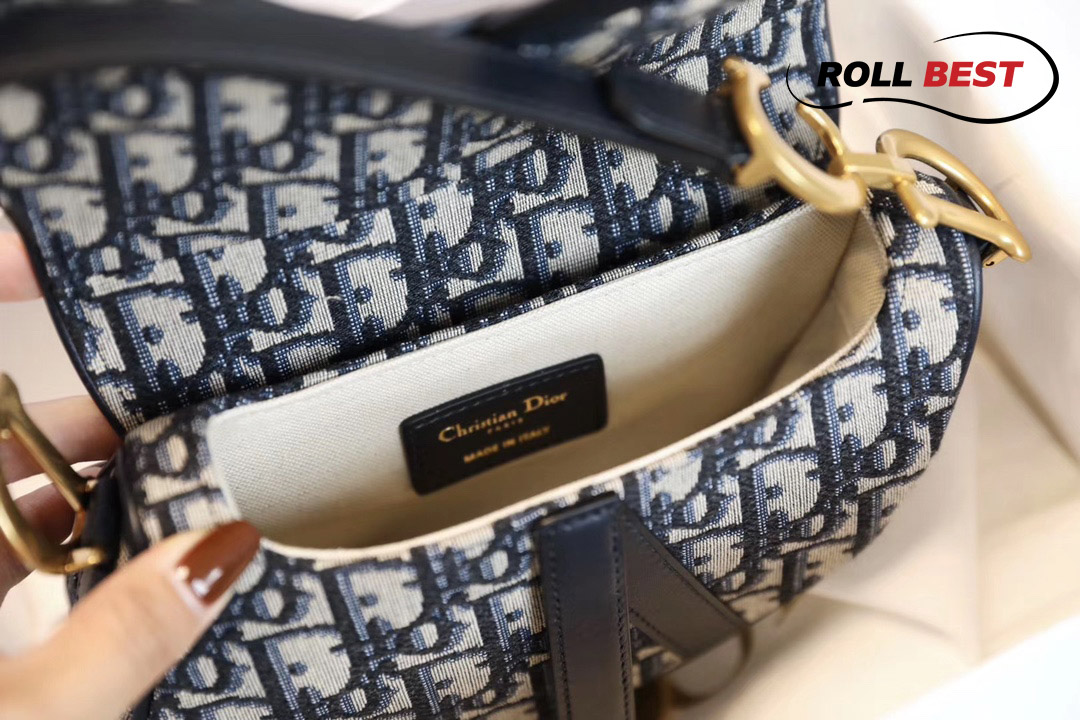 Túi Mini Saddle Bag With Strap Blue Dior Oblique Jacquard
