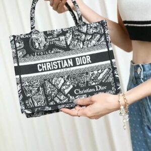 Túi Nữ Dior Medium Book Tote Plan de Paris Embroidery 'Black White'