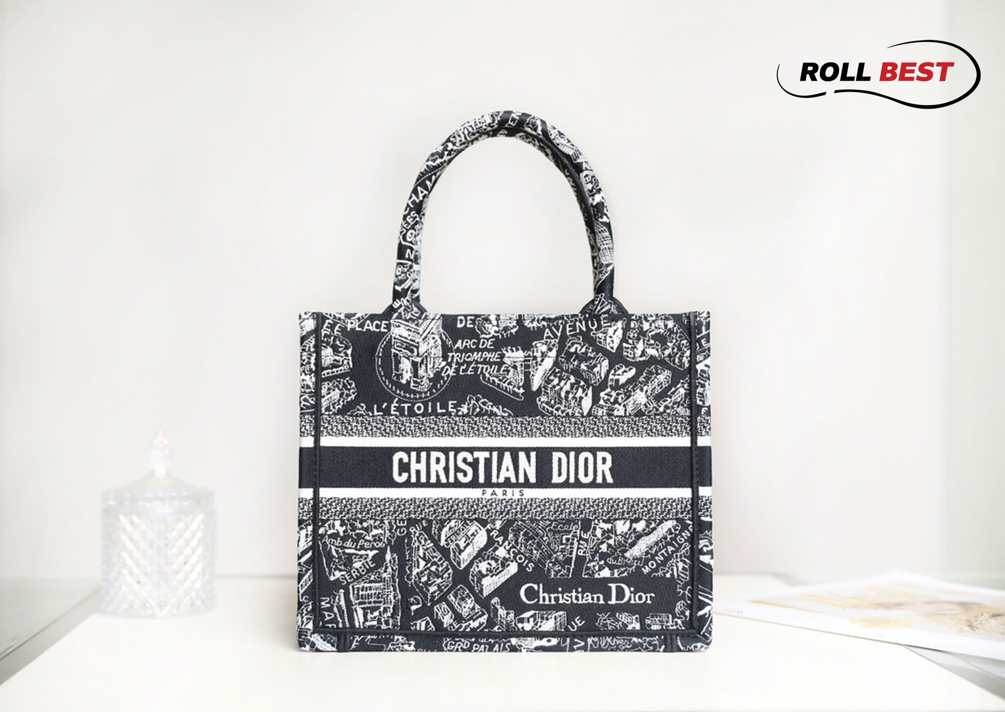 Túi Nữ Dior Medium Book Tote Plan de Paris Embroidery 'Black White'