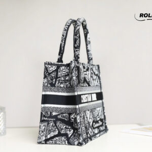 Túi Nữ Dior Medium Book Tote Plan de Paris Embroidery 'Black White'