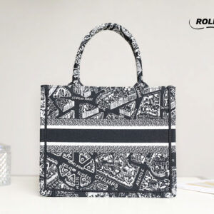 Túi Nữ Dior Medium Book Tote Plan de Paris Embroidery 'Black White'