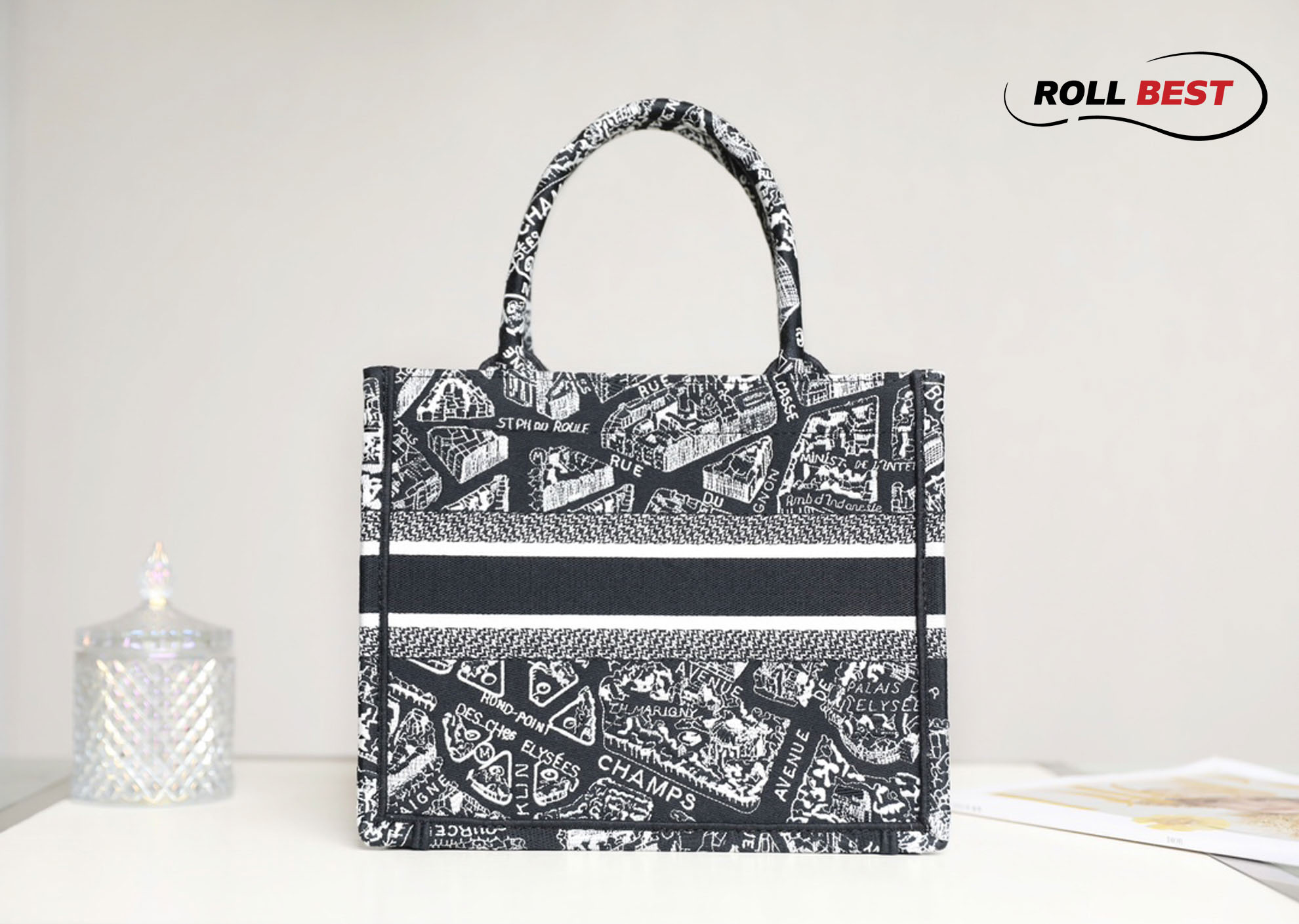 Túi Nữ Dior Medium Book Tote Plan de Paris Embroidery 'Black White'