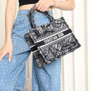 Túi Nữ Dior Medium Book Tote Plan de Paris Embroidery 'Black White'