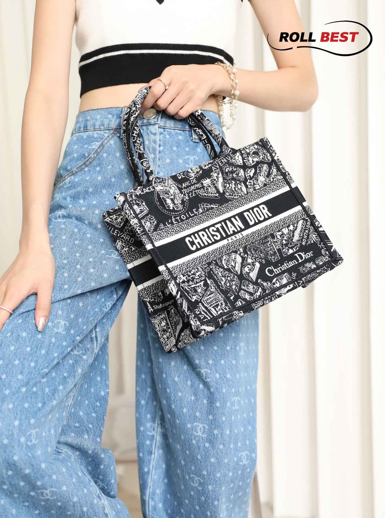 Túi Nữ Dior Medium Book Tote Plan de Paris Embroidery 'Black White'