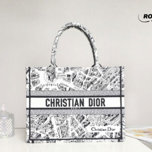 Túi Nữ Dior Medium Book Tote Plan de Paris Embroidery 'White Black'