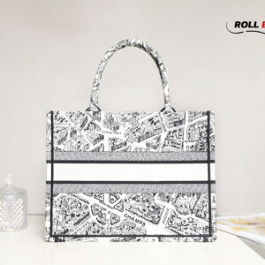 Túi Nữ Dior Medium Book Tote Plan de Paris Embroidery 'White Black'