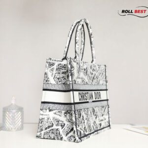 Túi Nữ Dior Medium Book Tote Plan de Paris Embroidery 'White Black'