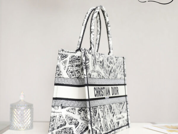 Túi Nữ Dior Medium Book Tote Plan de Paris Embroidery 'White Black'