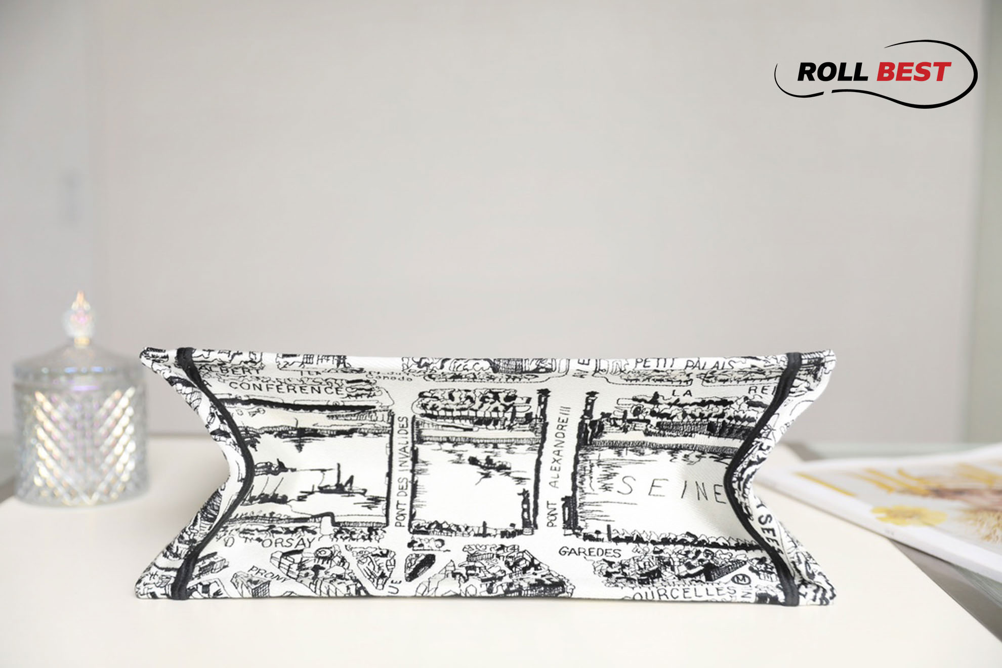 Túi Nữ Dior Medium Book Tote Plan de Paris Embroidery 'White Black'