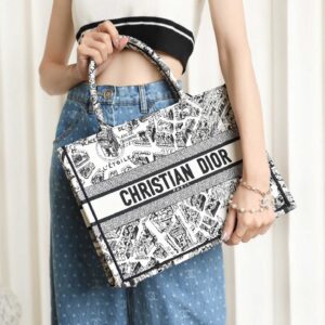 Túi Nữ Dior Medium Book Tote Plan de Paris Embroidery 'White Black'