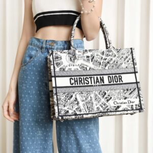 Túi Nữ Dior Medium Book Tote Plan de Paris Embroidery 'White Black'