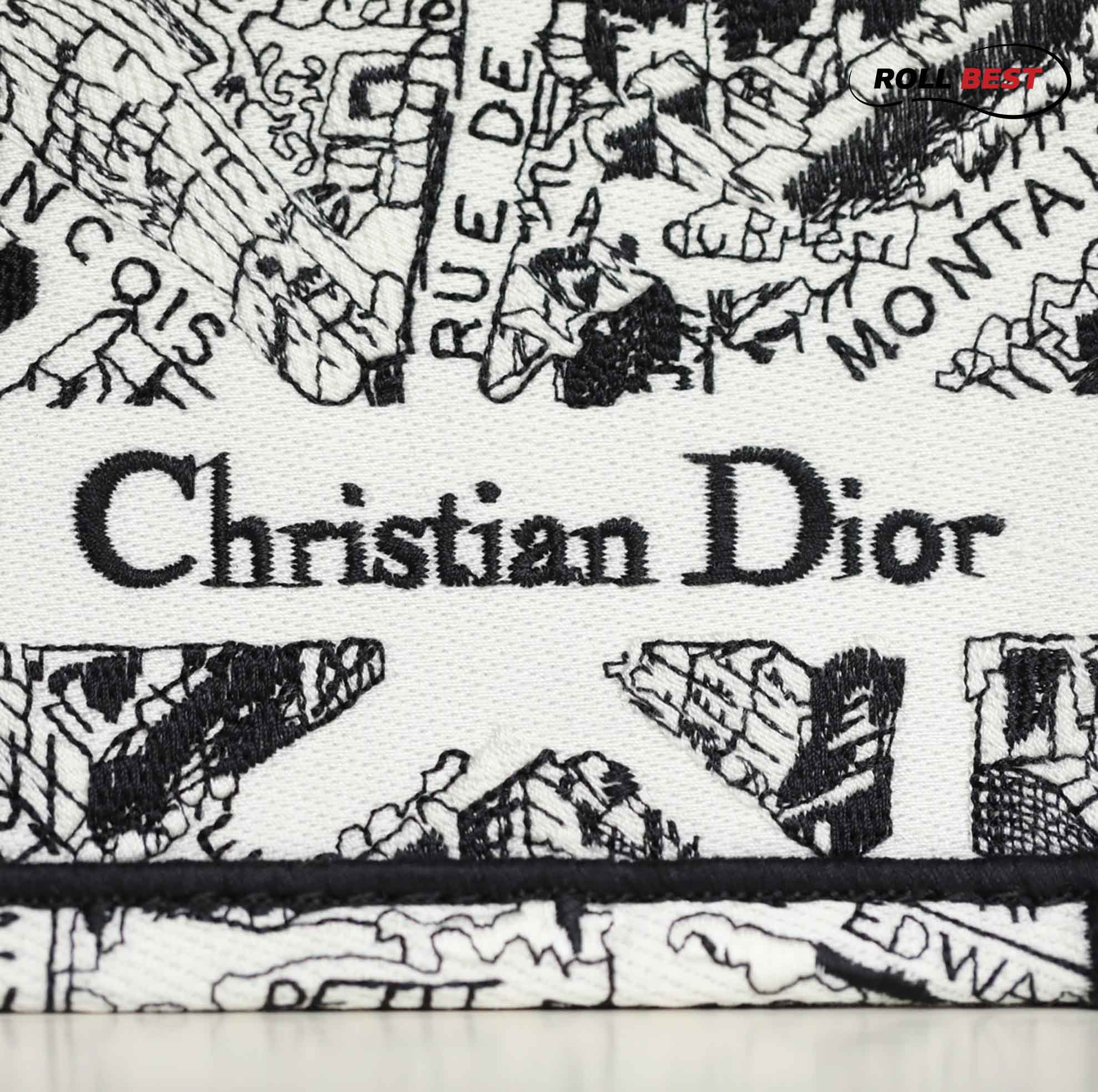 Túi Nữ Dior Medium Book Tote Plan de Paris Embroidery 'White Black'