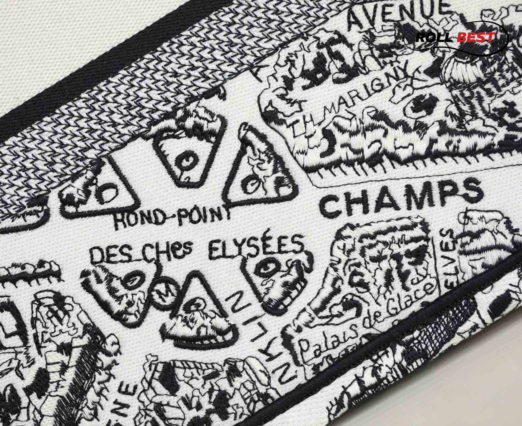 Túi Nữ Dior Medium Book Tote Plan de Paris Embroidery 'White Black'