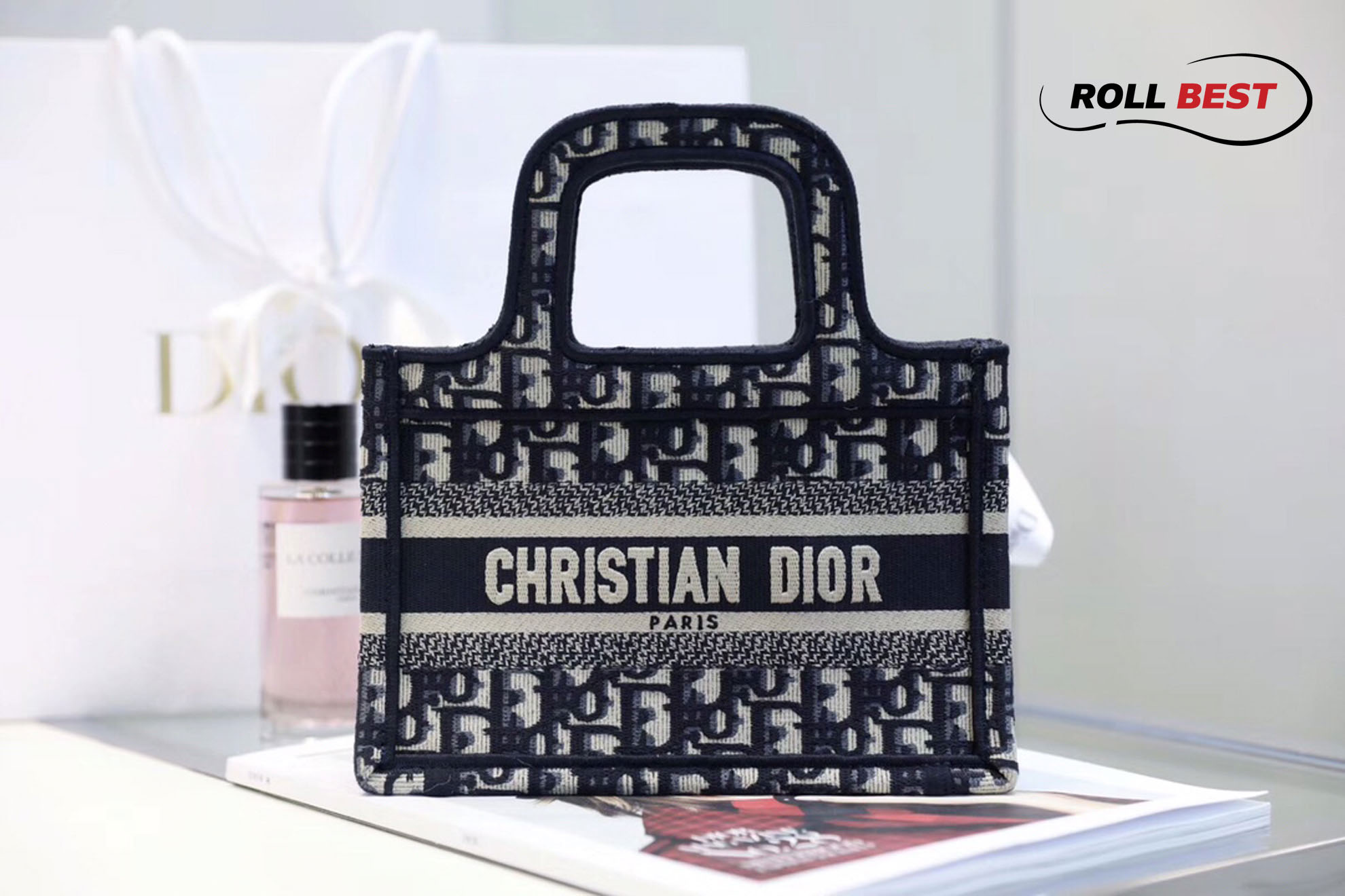 Túi Nữ Dior Mini Book Tote 'Blue Dior Oblique Embroidery'