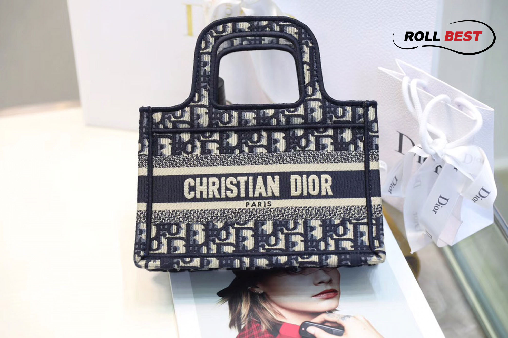 Túi Nữ Dior Mini Book Tote 'Blue Dior Oblique Embroidery'